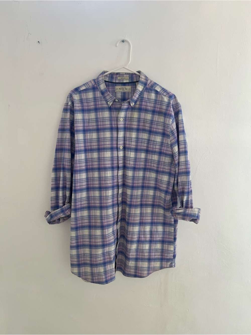 Hawker Rye - Men's Plaid Button-Down Shirt - Lavender & White - size large tall